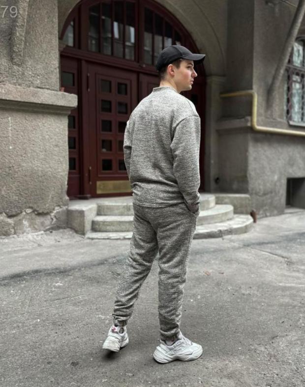 Чоловічий спортивний костюм трикотажний оверсайз сірий бежевий