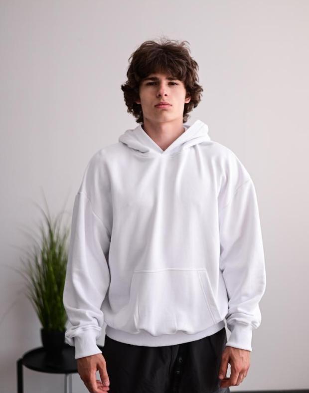 Біле худі оверсайз унісекс з ДТФ-принтом, не утеплене - Фото 4
