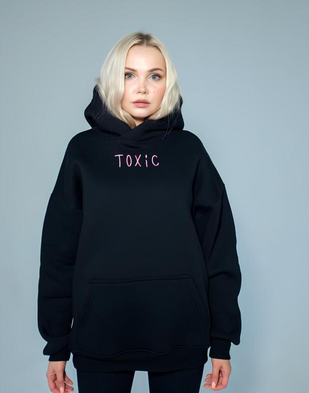 Жіноче худі з трьохнитки, чорне з принтом 'TOXIC'