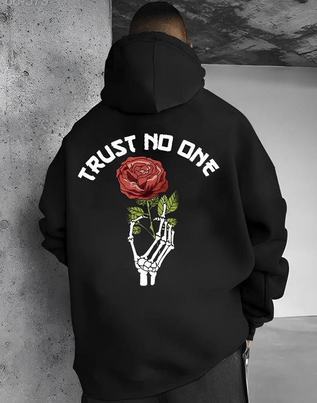Худі чоловіче чорне оверсайз з принтом Trust No One, тринитка