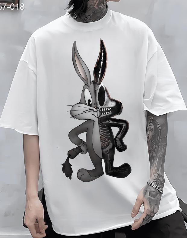 Чоловіча біла футболка з принтом Bugs Bunny, ДТФ-друк, 100% бавовна