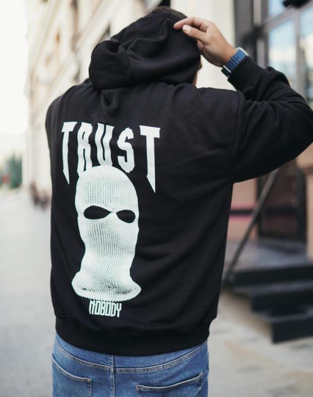 Чоловіче чорне худі оверсайз з принтом TRUST, бавовна, тепле - Фото 3