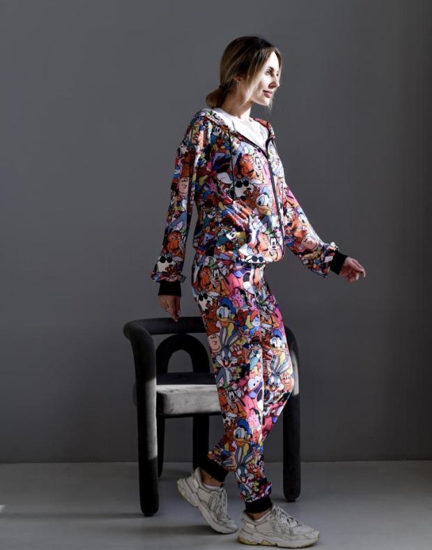 Спортивний костюм жіночий яскравий з мультяшним принтом бавовна/поліестер весна/осінь - Фото 3