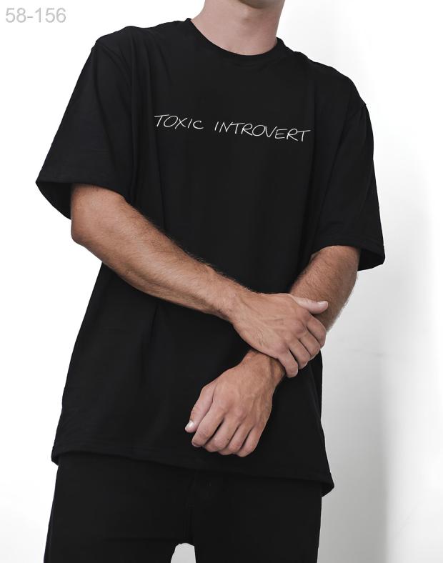 Футболка чоловіча чорна оверсайз з принтом TOXIC INTROVERT, бавовна з поліестером