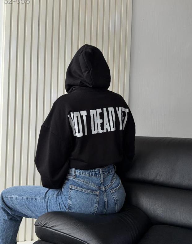 Худі жіноче чорне оверсайз з принтом NOT DEAD YET, тринитка