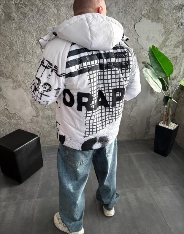 Куртка чоловіча біла з принтом DRAPP з капюшоном, утеплена