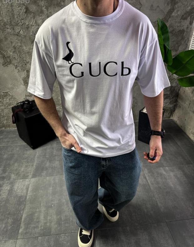 Футболка чоловіча біла оверсайз з принтом GUCB, бавовна