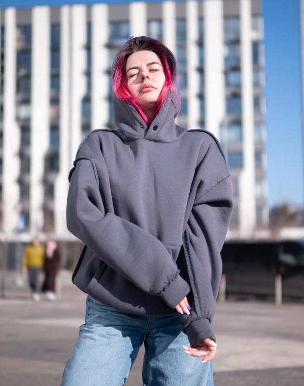 Худі жіноче темно-сіре oversize на флісі