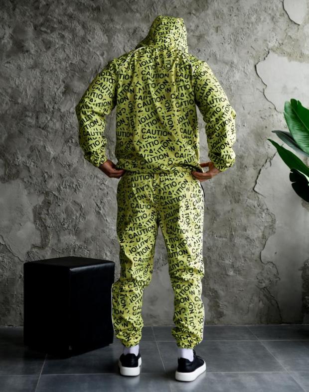 Спортивний костюм чоловічий жовтий з написами плащівка весна/осінь - Фото 5