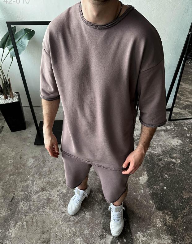 Комплект футболка+шорти чоловічий коричневий oversize, трикотаж