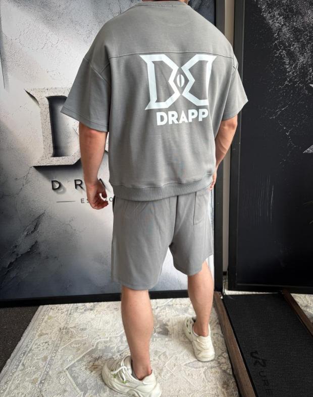 Комплект чоловічий сірий оверсайз з принтом DRAPP, двонитка - Фото 3