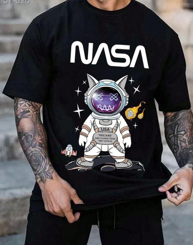 Чоловіча чорна футболка з принтом NASA, 100% бавовна, DTF друк