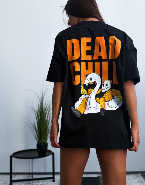 Футболка жіноча чорна оверсайз з принтом DEAD CHILL, бавовна/поліестер - Фото 4