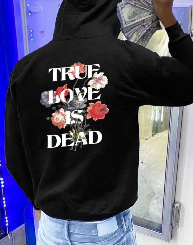Чорне чоловіче худі оверсайз з принтом TRUE LOVE IS DEAD, 100% бавовна
