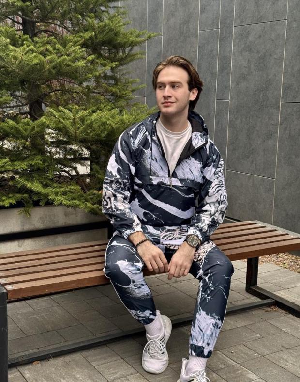 Спортивний костюм чоловічий сірий з абстрактним принтом і зображенням тигра, мікродайвинг, весна/осінь