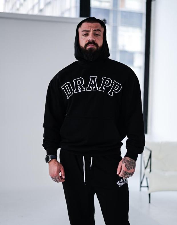Спортивний костюм чоловічий чорний з вишивкою DRAPP, тринитка петля, демісезон