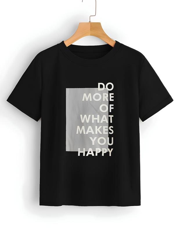 Футболка унісекс чорна з принтом DO MORE OF WHAT MAKES YOU HAPPY, трикотаж