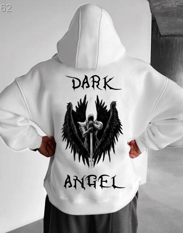 Чоловіче біле оверсайз худі з принтом Dark Angel, бавовна