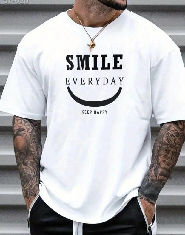 Чоловіча біла футболка з ДТФ принтом 'Smile Everyday', 100% бавовна