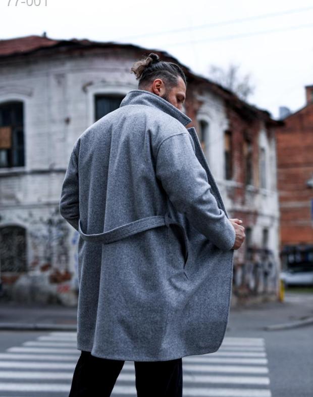Пальто чоловіче світло-сіре класичне з кашеміру - Фото 8