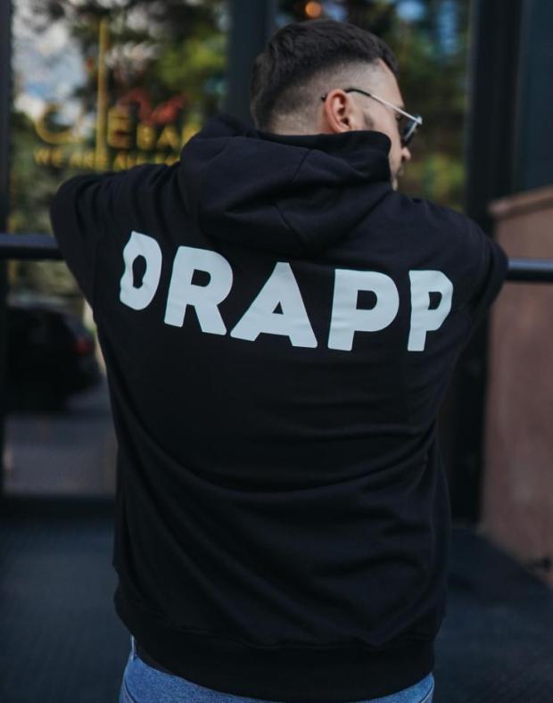 Чоловіче чорне оверсайз худі DRAPP з принтом, 100% бавовна