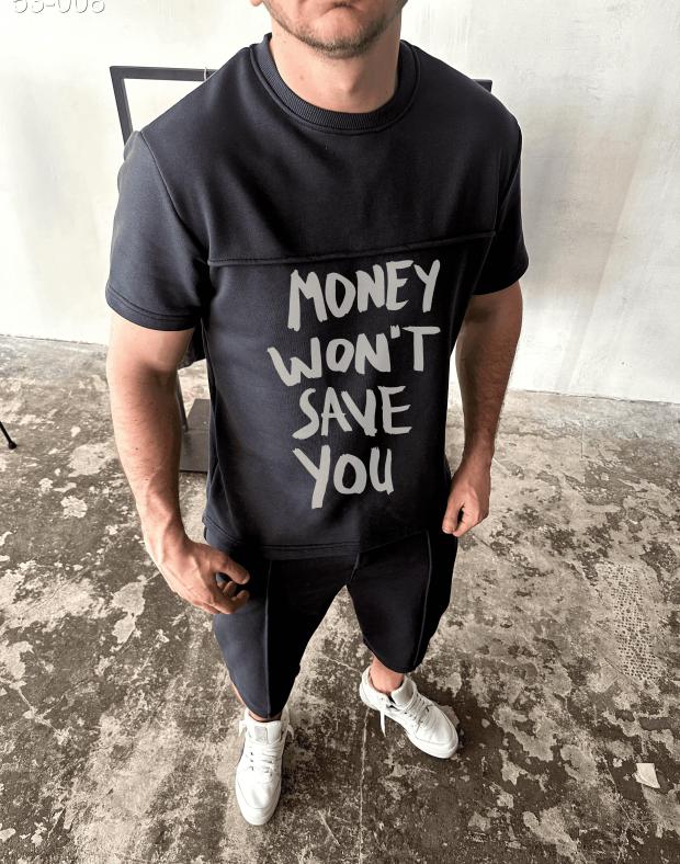Чоловічий літній комплект: футболка та шорти, чорний, напис Money Won't Save You