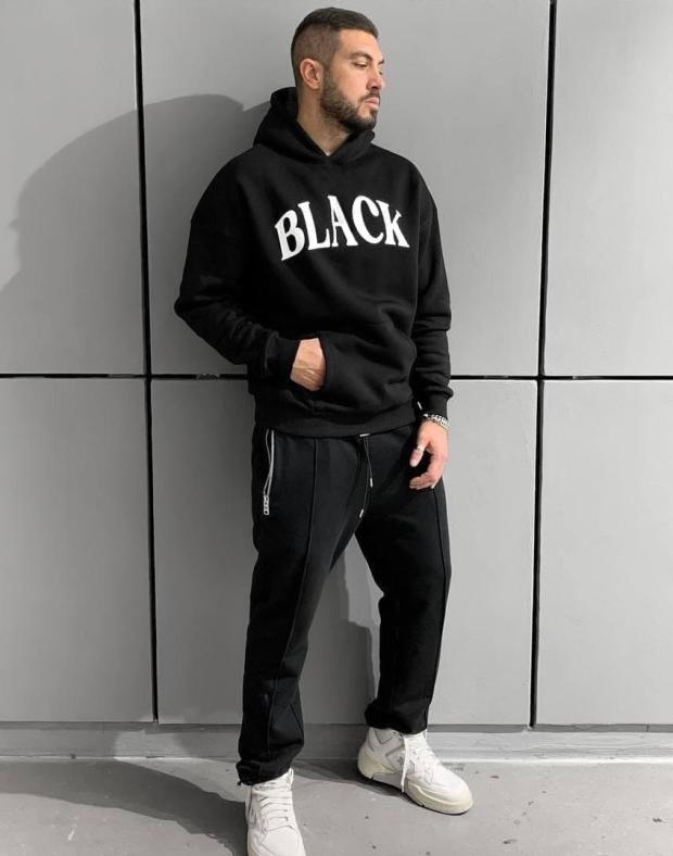 Чоловіче худі оверсайз чорне з принтом BLACK, бавовна