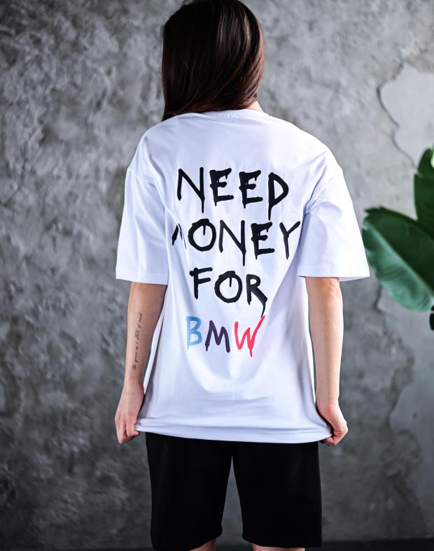 Спортивний костюм жіночий білий з принтом Need Money For BMW, бавовна/поліестер, весна/осінь