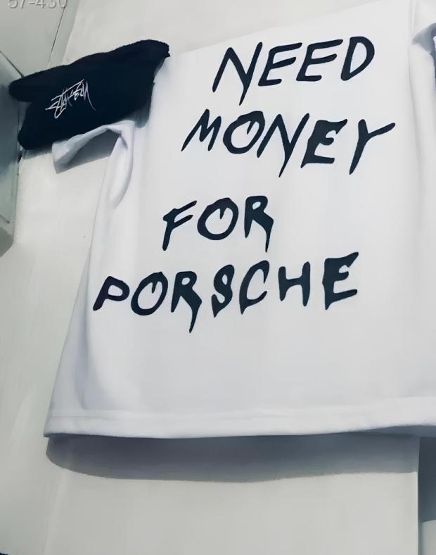 Футболка чоловіча біла оверсайз з принтом Need Money For Porsche, бавовна поліестер - Фото 3