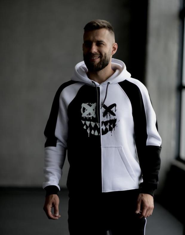 Спортивний костюм чоловічий чорний з білим з принтом утеплений, фліс, зима/весна/осінь - Фото 4