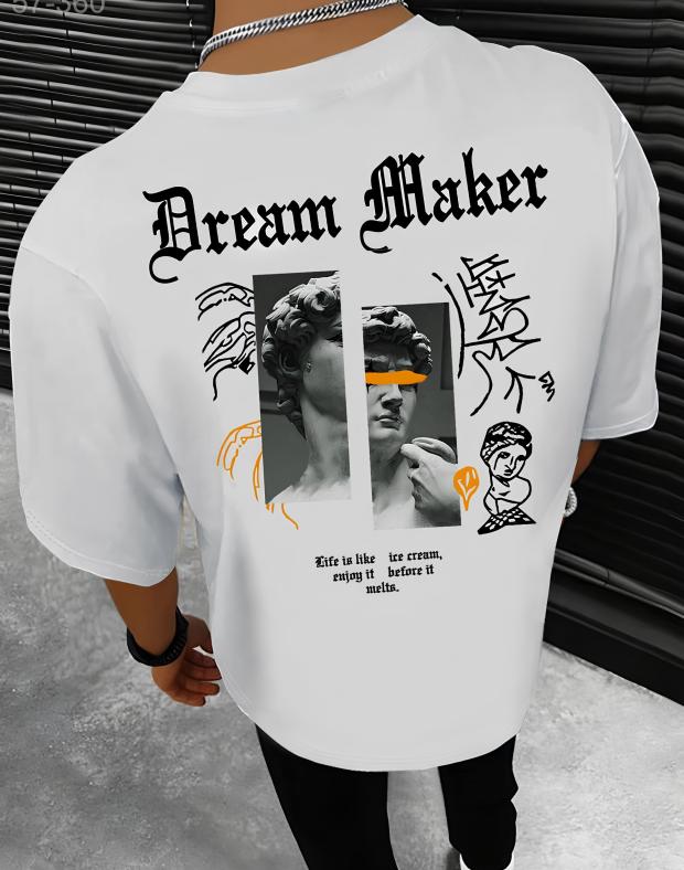 Чоловіча біла футболка оверсайз з принтом Dream Maker, 100% бавовна