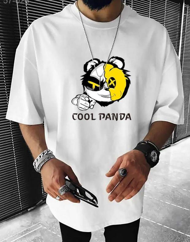 Чоловіча біла футболка з принтом Cool Panda, 100% бавовна, DTF друк