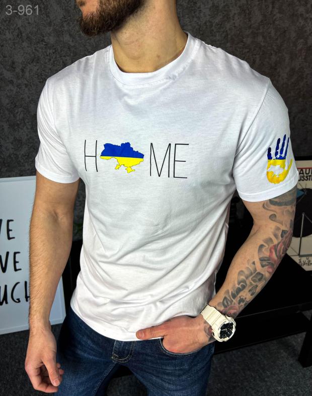 Футболка чоловіча біла з принтом HOME та картою України, бавовна