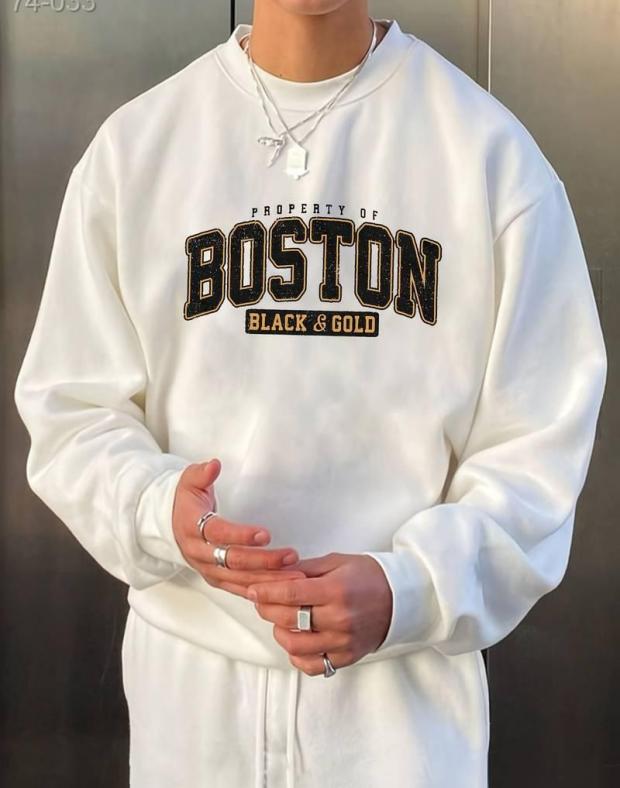 Чоловічий світшот оверсайз білий з написом Boston