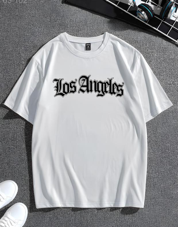Футболка унісекс біла з принтом Los Angeles, трикотаж