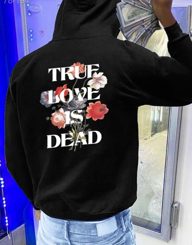 Чорне чоловіче худі оверсайз з принтом TRUE LOVE IS DEAD, 100% бавовна
