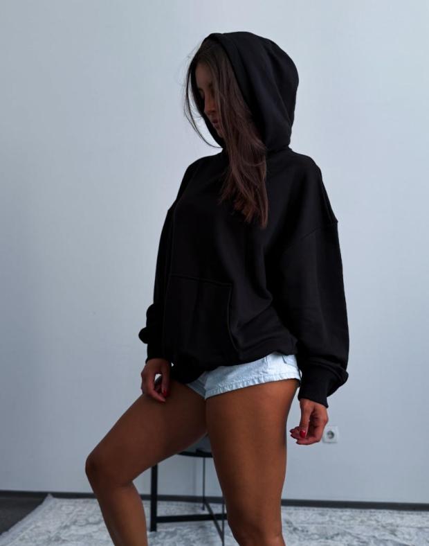 Худі жіноче чорне оверсайз з DTF-принтом на спині, бавовна - Фото 3