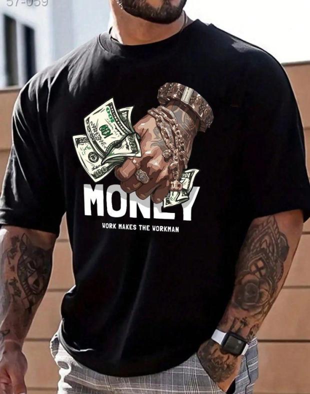 Чоловіча футболка чорна з принтом MONEY, короткий рукав, 100% бавовна