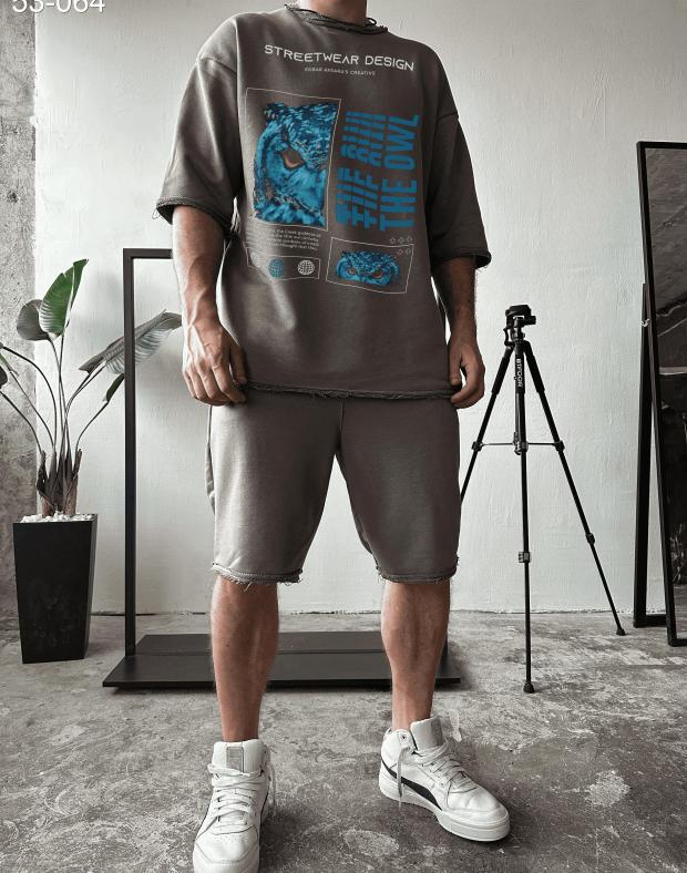 Чоловічий літній комплект футболка та шорти Streetwear Design, сірий