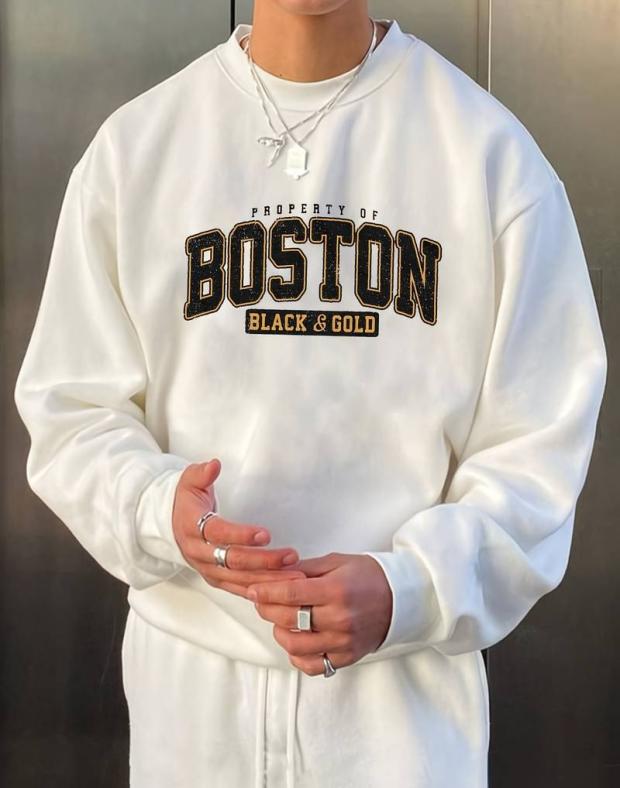 Чоловічий світшот оверсайз білий з написом Boston