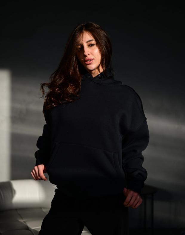 Худі жіноче чорне флісове oversize