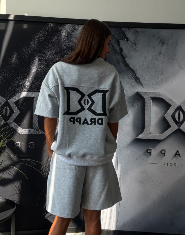Спортивний костюм жіночий сірий з принтом DRAPP, дабл фейс, літо