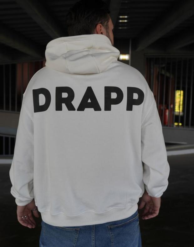 Чоловіче біле оверсайз худі з принтом DRAPP, 100% бавовна