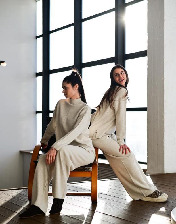 Спортивний костюм жіночий світло-бежевий relaxed fit бавовна, осінь/зима - Фото 8