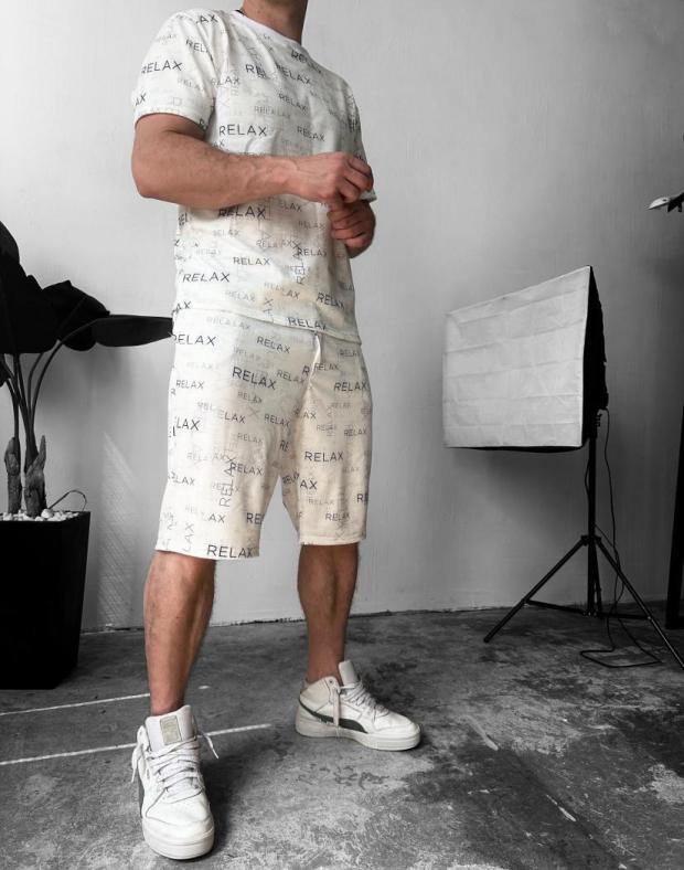 Спортивний костюм чоловічий білий з принтом RELAX, літній