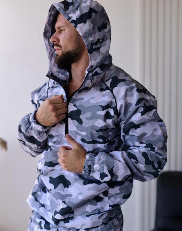 Спортивний костюм чоловічий сірий камуфляж вітрозахисний з підкладкою, демісезон