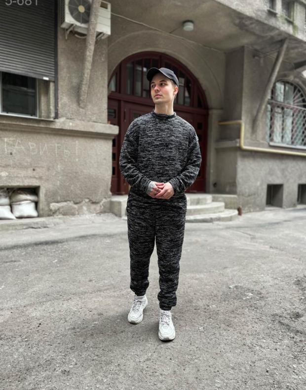 Чоловічий спортивний костюм двійка чорний меланж, світшот і штани