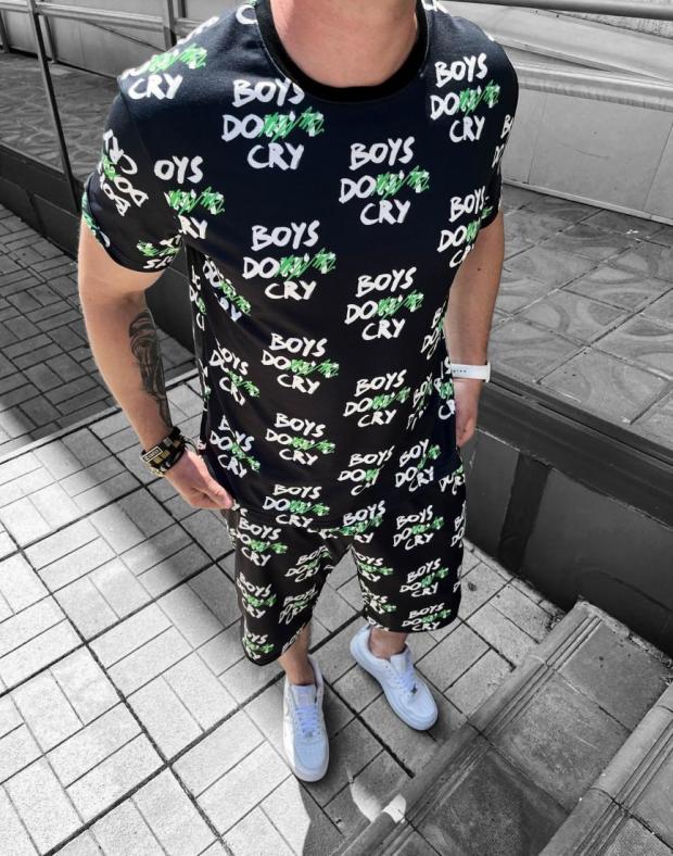 Спортивний костюм чоловічий чорний з принтом Boys Don't Cry, літній