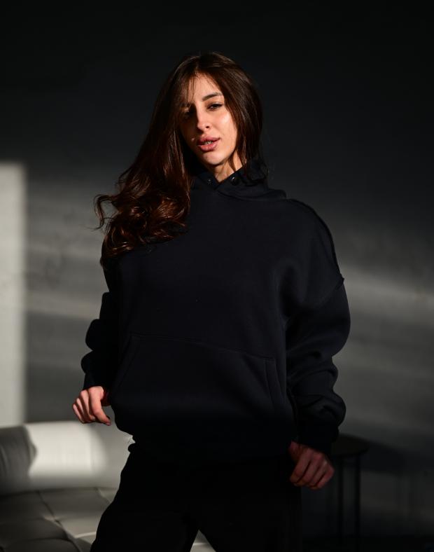 Худі жіноче чорне флісове oversize