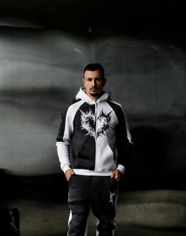 Спортивний костюм чоловічий чорний з білими вставками на флісі, зима